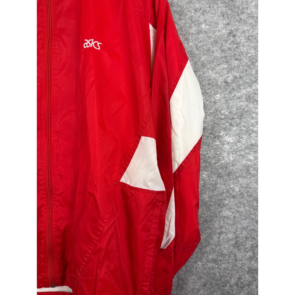 Vintage Asics Windbreaker Jacket Red White Colorblock Full Zip Men L Vented Back - Picture 6 of 13